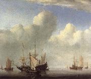 VELDE, Willem van de, the Younger A Dutch Ship Coming to Anchor and Another Under Sail china oil painting reproduction